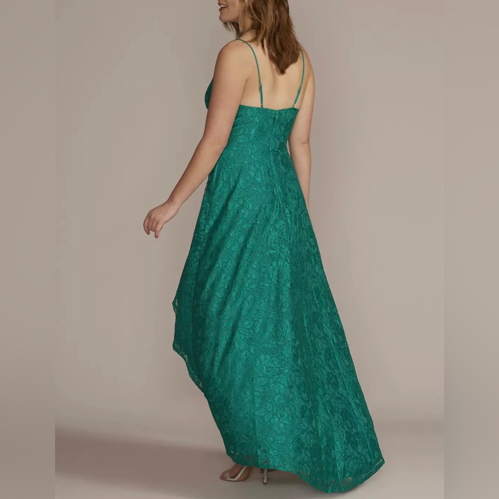 David’s Bridal High Low Dress Lace Jade Green Bridesmaid Prom Size 18 - Picture 2 of 16